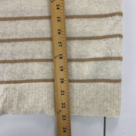 Vince 100% Cashmere Crew Neck Sweater Womens L Beige Tan Stripe Pullover Slim - Picture 9 of 10